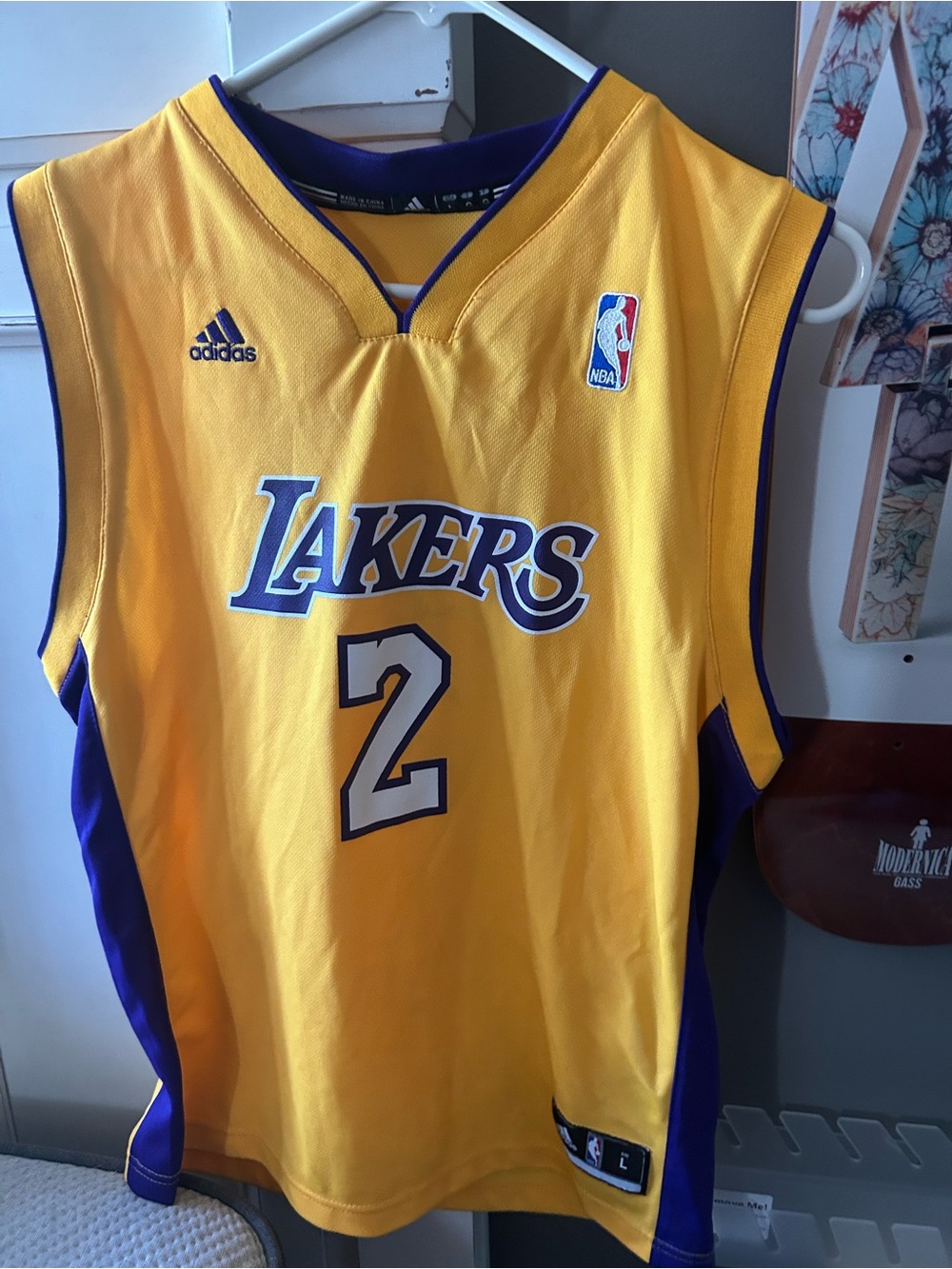 DEREK FISHER #2 LA Lakers NBA Adidas Basketball Jersey Size youth large as is